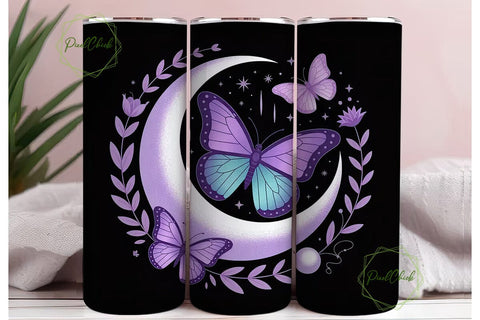 Moonlit Butterflies 20oz Tumbler Wrap Sublimation PixelChick 