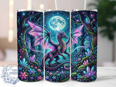 Moonlit Crystal Dragon 20oz Tumbler, Moonlit Dragon, Crystal Dragon, Dragon Tumbler, Dragon Tumbler Wrap, 20oz Tumbler Wrap, Moonlit Dragon PNG, Crystal Dragon PNG Sublimation ToriDesigns 