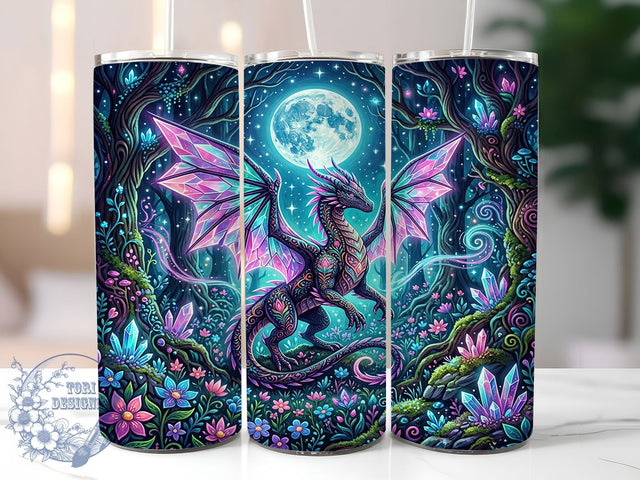 Moonlit Crystal Dragon 20oz Tumbler, Moonlit Dragon, Crystal Dragon, Dragon Tumbler, Dragon Tumbler Wrap, 20oz Tumbler Wrap, Moonlit Dragon PNG, Crystal Dragon PNG Sublimation ToriDesigns 
