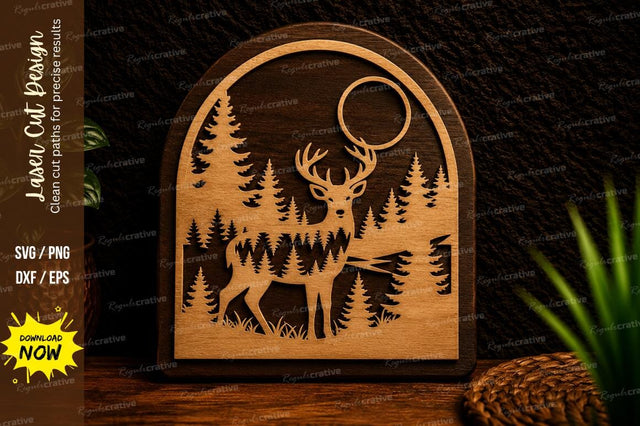 Moonlit Deer Forest Arch Laser Cut SVG Design SVG Regulrcrative 