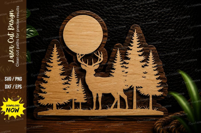 Moonlit Deer Forest Landscape Laser Cut SVG Design SVG Regulrcrative 