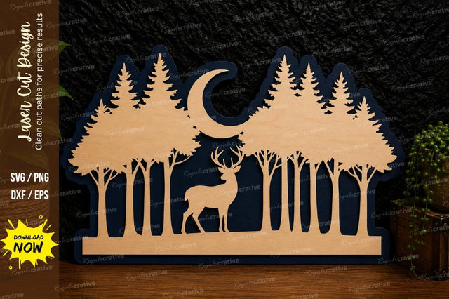 Moonlit Deer Forest Laser Cut Svg Design SVG Regulrcrative 