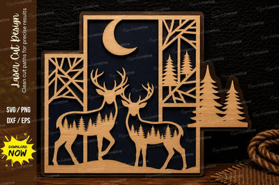Moonlit Deer Forest Laser Cut Svg Design SVG Regulrcrative 