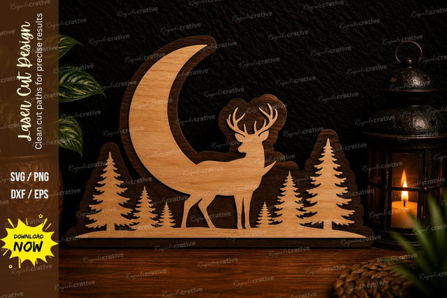 Moonlit Deer Forest Laser Cut SVG Design SVG Regulrcrative 