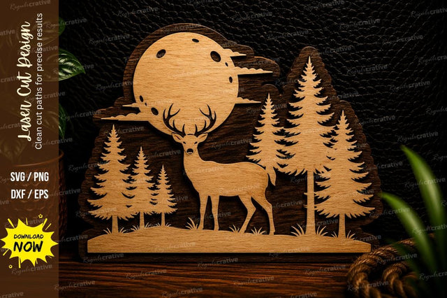 Moonlit Deer Forest Scene Laser Cut SVG Design SVG Regulrcrative 