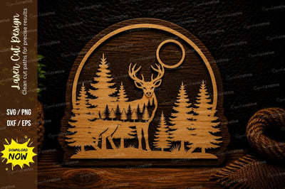 Moonlit Deer Woodland Circle Laser Cut SVG Design SVG Regulrcrative 