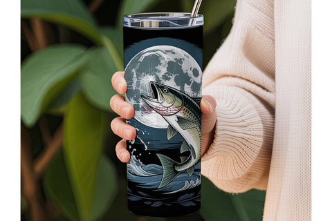 Moonlit Fishing 20oz Tumbler Wrap Sublimation DesignSVG 