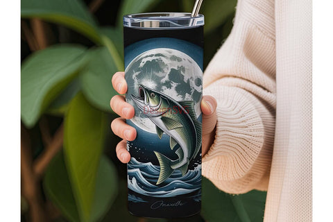 Moonlit Fishing 20oz Tumbler Wrap Sublimation DesignSVG 