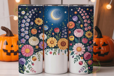 Moonlit Floral Garden 20oz Tumbler Wrap Sublimation PixelChick 