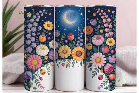Moonlit Floral Garden 20oz Tumbler Wrap Sublimation PixelChick 