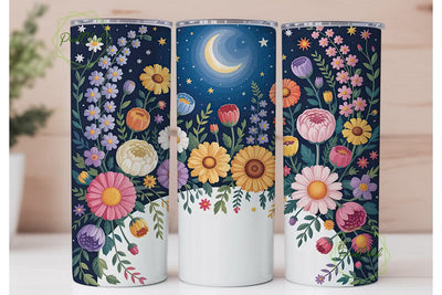 Moonlit Floral Garden 20oz Tumbler Wrap Sublimation PixelChick 