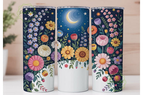 Moonlit Floral Garden 20oz Tumbler Wrap Sublimation PixelChick 
