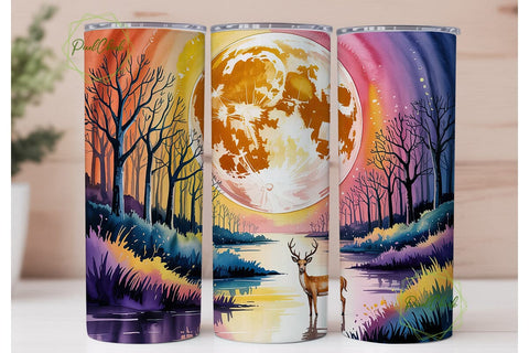 Moonlit Forest Deer 20oz Tumbler Wrap Sublimation PixelChick 