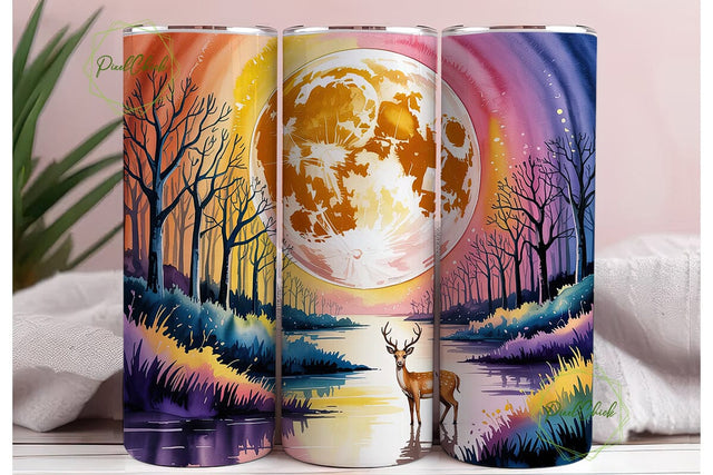 Moonlit Forest Deer 20oz Tumbler Wrap Sublimation PixelChick 