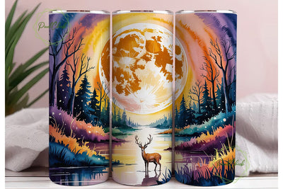 Moonlit Forest Deer 20oz Tumbler Wrap Sublimation PixelChick 