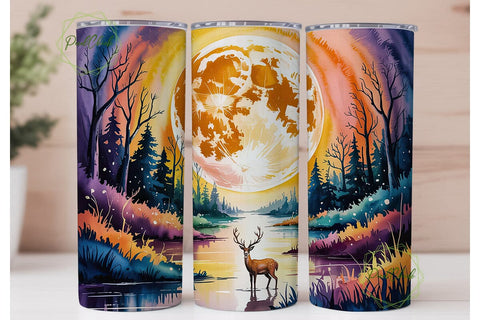 Moonlit Forest Deer 20oz Tumbler Wrap Sublimation PixelChick 