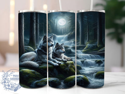 Moonlit Forest Wolf Tumbler, Moonlit Forest Tumbler, Waterfall Wolf Wrap, Outdoor Wildlife Wrap, Whimsical Wolf Wrap, Sublimation Design, Trendy Gift Idea Sublimation ToriDesigns 