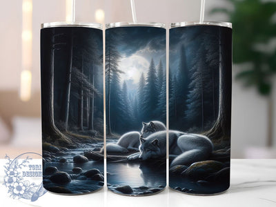 Moonlit Forest Wolf Tumbler, Moonlit Forest Tumbler, Waterfall Wolf Wrap, Outdoor Wildlife Wrap, Whimsical Wolf Wrap, Sublimation Design, Trendy Gift Idea Sublimation ToriDesigns 
