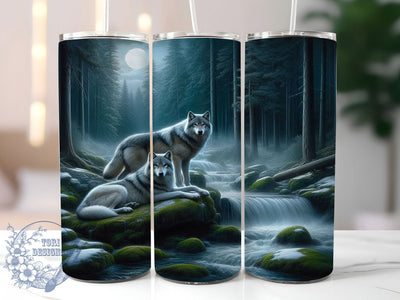Moonlit Forest Wolf Tumbler, Moonlit Forest Tumbler, Waterfall Wolf Wrap, Outdoor Wildlife Wrap, Whimsical Wolf Wrap, Sublimation Design, Trendy Gift Idea Sublimation ToriDesigns 