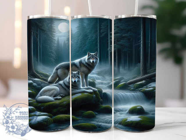 Moonlit Forest Wolf Tumbler, Moonlit Forest Tumbler, Waterfall Wolf Wrap, Outdoor Wildlife Wrap, Whimsical Wolf Wrap, Sublimation Design, Trendy Gift Idea Sublimation ToriDesigns 