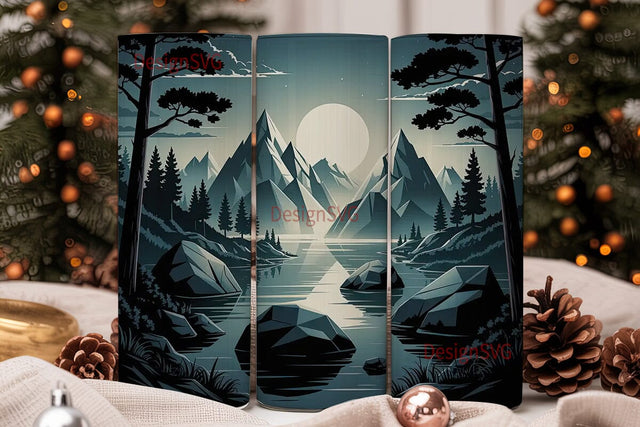 Moonlit Geometric Landscape 20oz Tumbler Sublimation DesignSVG 