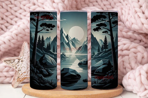Moonlit Geometric Landscape 20oz Tumbler Sublimation DesignSVG 