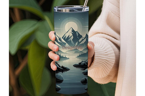 Moonlit Geometric Landscape 20oz Tumbler Sublimation DesignSVG 