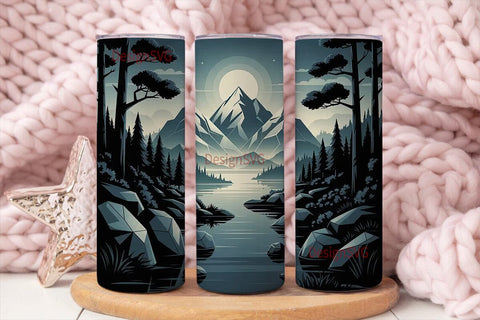 Moonlit Geometric Landscape 20oz Tumbler Sublimation DesignSVG 