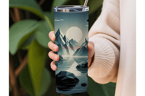 Moonlit Geometric Landscape 20oz Tumbler Sublimation DesignSVG 