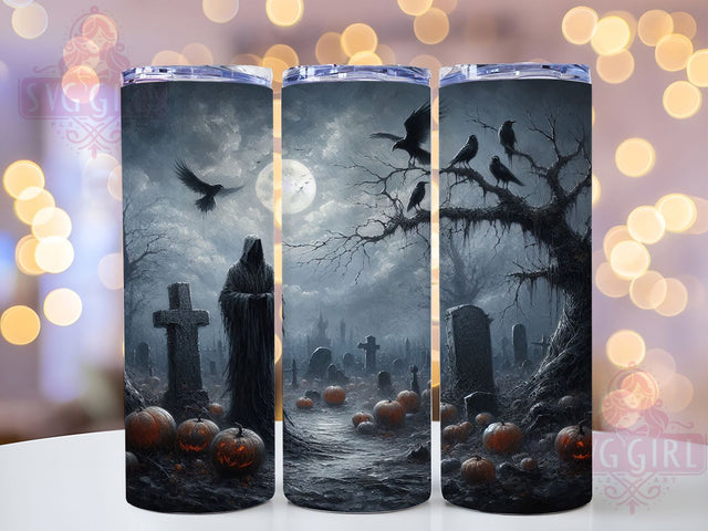 Moonlit Graveyard Gothic Halloween Tumbler, Moonlit Halloween Sublimation Design, Witch & Ghost Cup Wrap, 20oz Spooky Scene Wrap, Haunted Cemetery Tumbler, Gothic Halloween Drinkware, Paranormal Sublimation W Sublimation SvggirlplusArt 