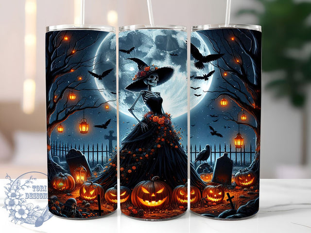 Moonlit Graveyard Witch Pumpkin Tumbler, Pumpkin Tumbler, Moonlit Graveyard, Gothic Spooky, 20Oz Tumbler Wrap, Sublimation Drinkware, Creepy Aesthetic Sublimation ToriDesigns 