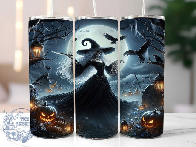 Moonlit Graveyard Witch Pumpkin Tumbler, Pumpkin Tumbler, Moonlit Graveyard, Gothic Spooky, 20Oz Tumbler Wrap, Sublimation Drinkware, Creepy Aesthetic Sublimation ToriDesigns 