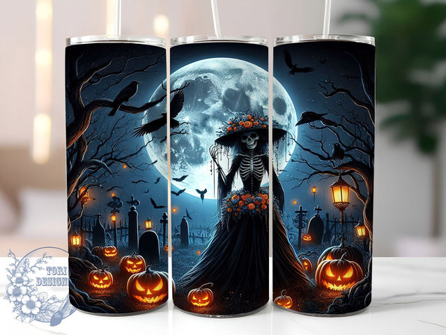 Moonlit Graveyard Witch Pumpkin Tumbler, Pumpkin Tumbler, Moonlit Graveyard, Gothic Spooky, 20Oz Tumbler Wrap, Sublimation Drinkware, Creepy Aesthetic Sublimation ToriDesigns 