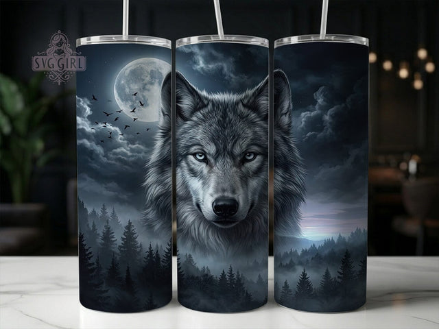 Moonlit Grey Wolf 20oz Tumbler, Moonlit Grey Wolf, Grey Wolf Tumbler, Wolf Tumbler Wrap, Moonlit Wolf PNG, Grey Wolf PNG, Wolf Tumbler, 20oz Tumbler Wrap Sublimation SvggirlplusArt 