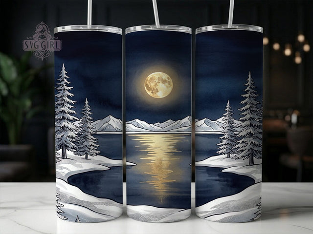 Moonlit Mountain Lake 20oz Tumbler, Moonlit Mountain, Mountain Lake, Moonlit Lake, Moonlit Tumbler, Mountain Tumbler, Lake Tumbler, 20oz Tumbler Wrap Sublimation SvggirlplusArt 