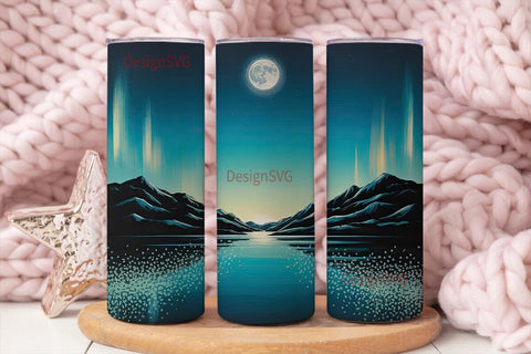 Moonlit Mountain Lake 20oz Tumbler Wrap Sublimation DesignSVG 