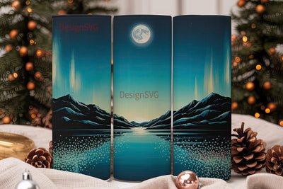 Moonlit Mountain Lake 20oz Tumbler Wrap Sublimation DesignSVG 