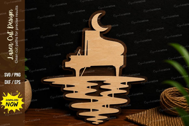 Moonlit Piano Reflection Laser Cut SVG File SVG Regulrcrative 