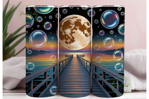 Moonlit Pier 20oz Tumbler Wrap Sublimation PixelChick 