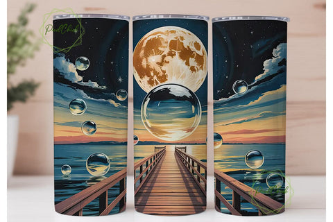 Moonlit Pier 20oz Tumbler Wrap Sublimation PixelChick 