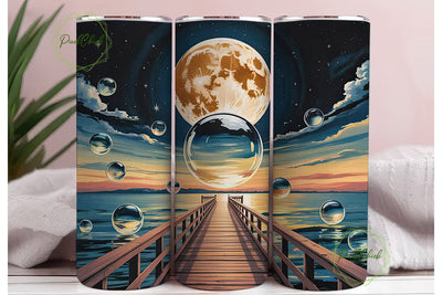 Moonlit Pier 20oz Tumbler Wrap Sublimation PixelChick 