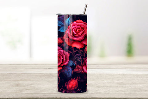 Moonlit Roses Tumbler Wrap, Seamless PNG Design Sublimation FloridPrintables 