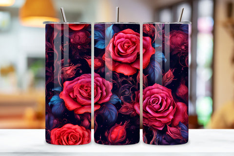 Moonlit Roses Tumbler Wrap, Seamless PNG Design Sublimation FloridPrintables 