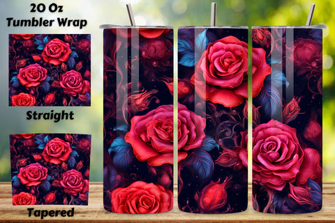 Moonlit Roses Tumbler Wrap, Seamless PNG Design Sublimation FloridPrintables 