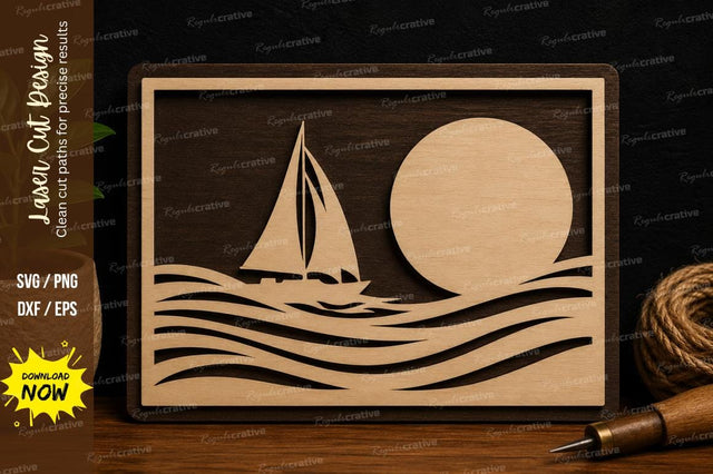 Moonlit Sailboat Ocean Scene Laser Cut SVG File SVG Regulrcrative 