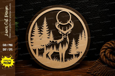 Moonlit Stag Forest Circle Laser Cut SVG Design SVG Regulrcrative 