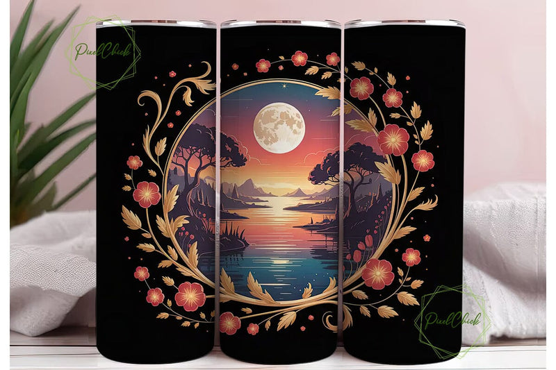 Moonlit Sunset Landscape 20oz Tumbler Sublimation PixelChick 