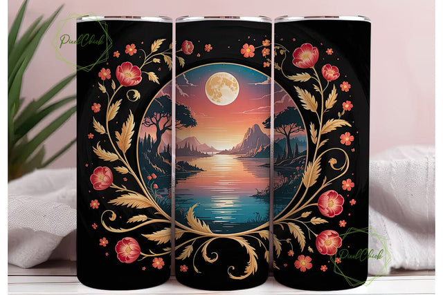 Moonlit Sunset Landscape 20oz Tumbler Sublimation PixelChick 