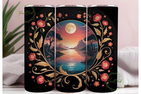 Moonlit Sunset Landscape 20oz Tumbler Sublimation PixelChick 