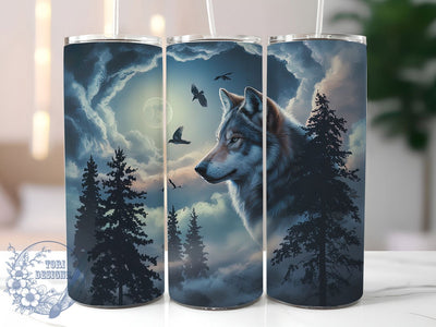 Moonlit Wild Wolf Tumbler, Moon Wolf Tumbler, Wild Animal 20oz Wrap, Sublimation Design, Rustic Gift Idea, Stylish Wolf Wrap, Nature Moon Tumbler Sublimation ToriDesigns 